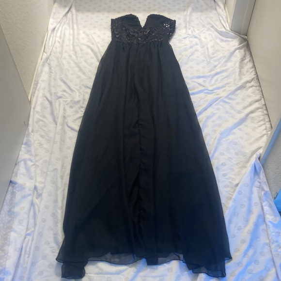 Vintage Old Hollywood Glamour Style Black Chiffon w/ Sequins Strapless gown - Picture 2 of 13